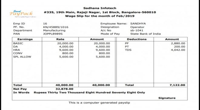 salary slip format india